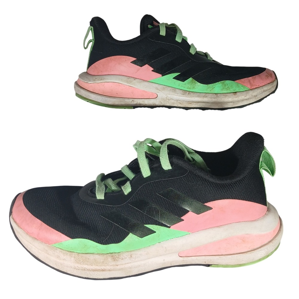 Adidas FortaRun Sneakers Size 3.5Y Black Pink Green‎ Neon Sporty Athletic